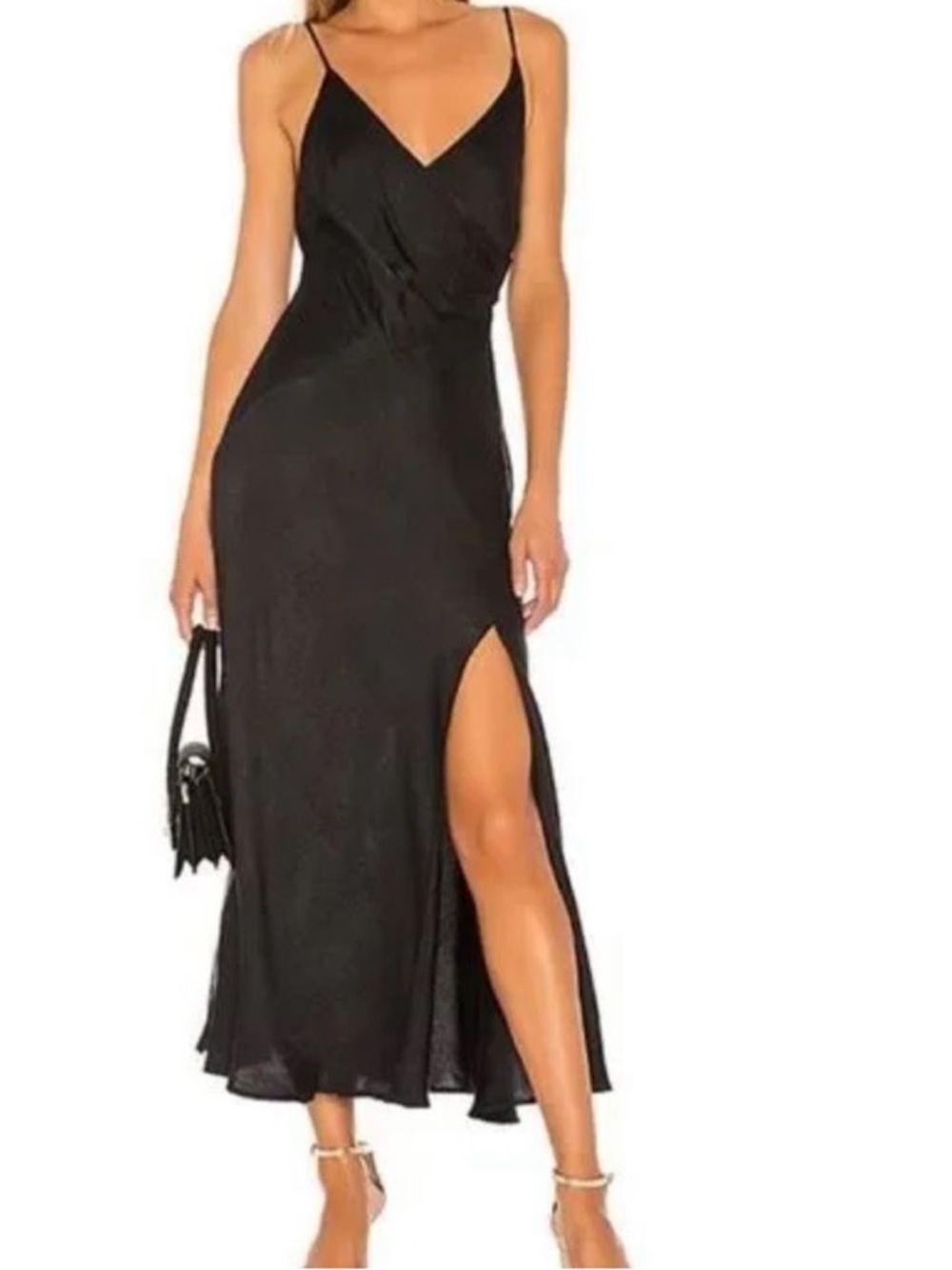 ASTR The Label Bastille python Snakeskin faux Wrap Midi Slip Dress Black Sml